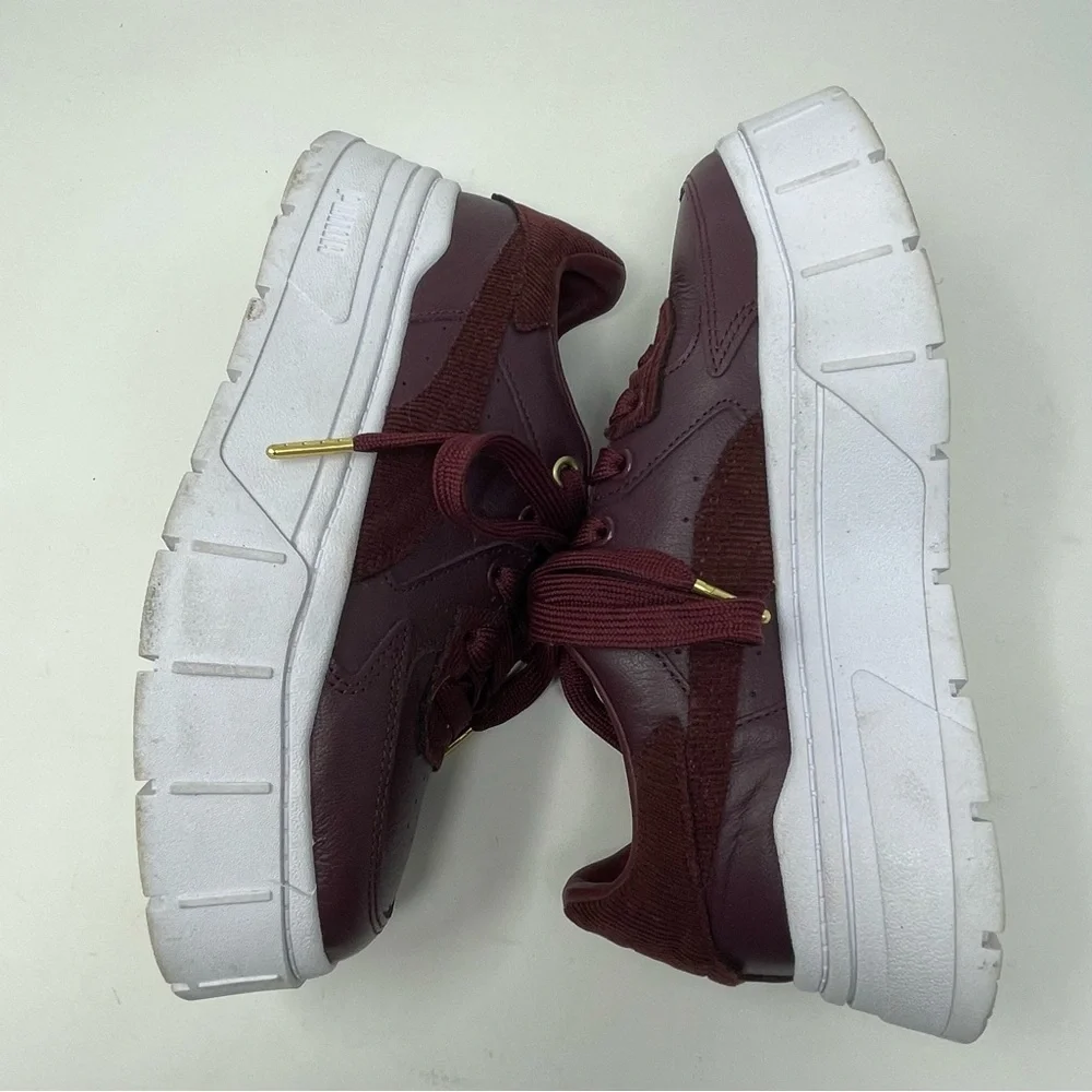 Puma Platform Sneakers Vegan Leather Lace Up Burgundy White Sz. 7 - Picture 4 of 8
